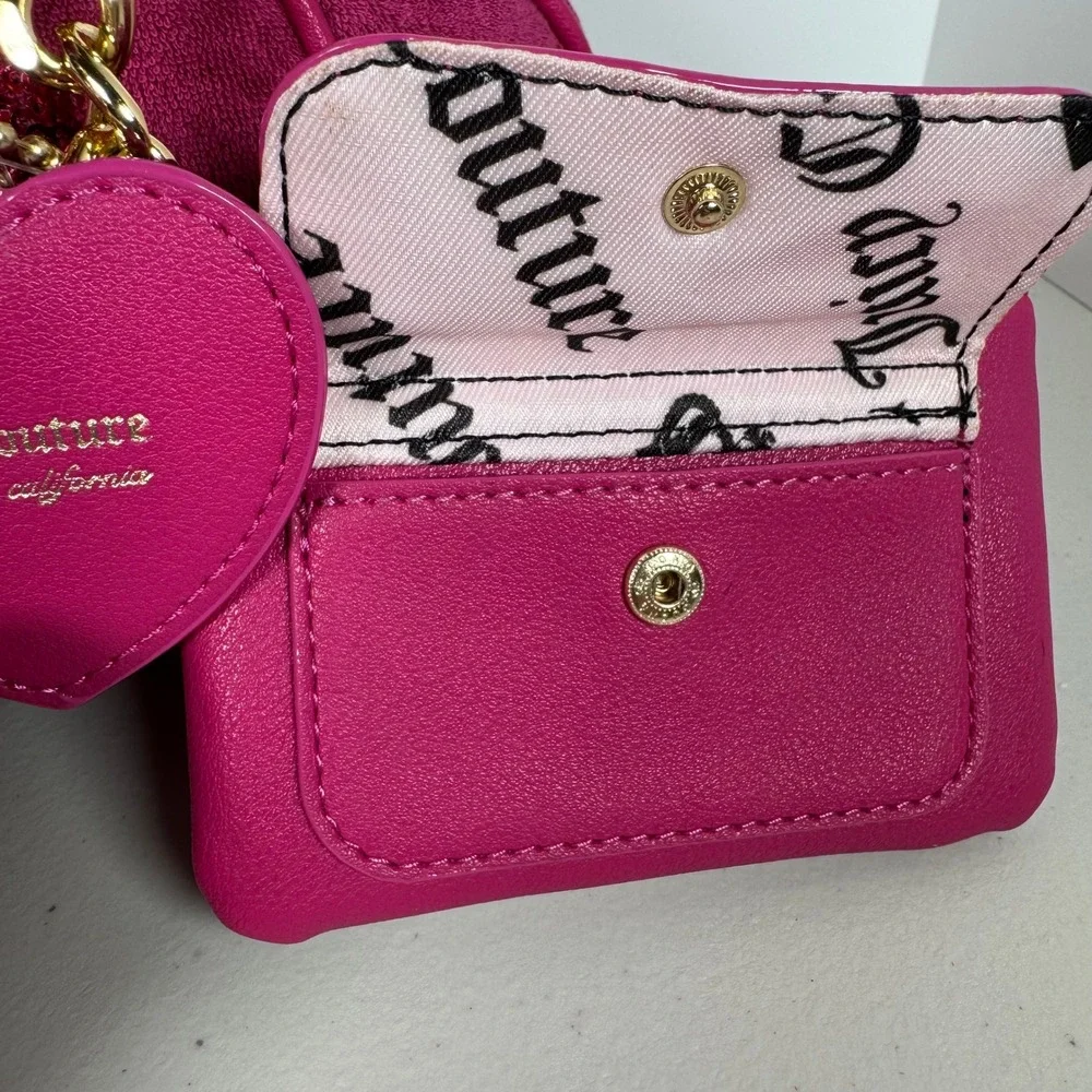Juicy Couture Angel Velour Bowler Bag Pink Heart Charm Crossbody Tart Satchel